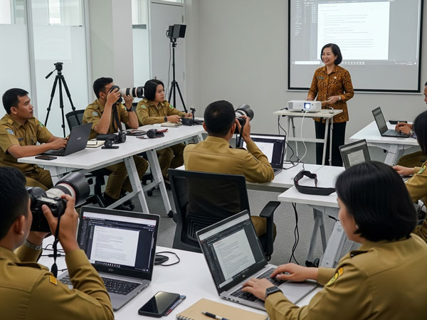 Biro Adpim Sulteng latih 13 PPPK Tahap 1 Tahun 2025 dalam fotografi dan penulisan press release. Program ini tingkatkan kompetensi teknis ASN untuk dokumentasi dan komunikasi publik pemerintah daerah. (Foto : Ilustrasi Ai Rajawalinet)