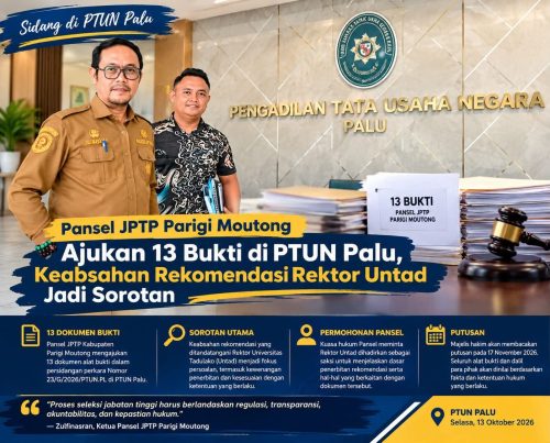 Pansel JPTP Parimo Ajukan 13 Bukti, Rektor Untad Diminta Hadir
